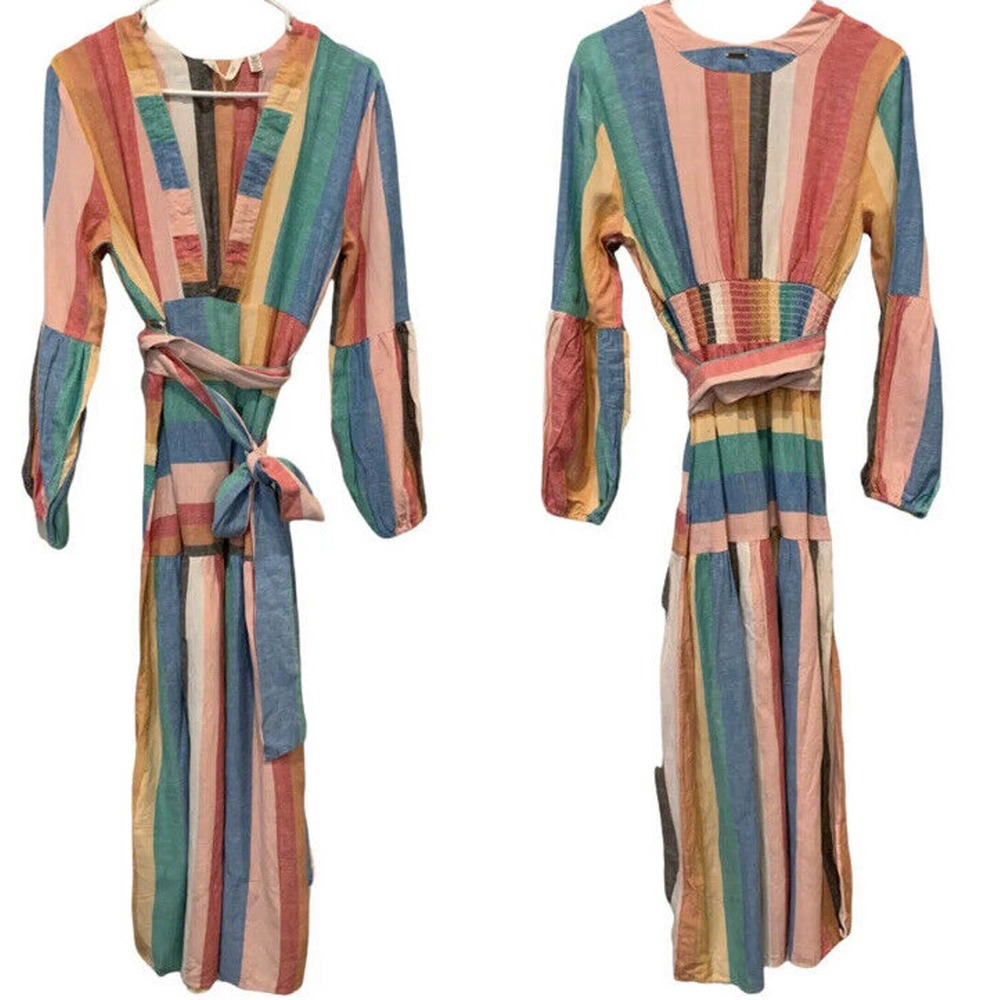 Billabong x Sincerely Jules Mix It Up Dress Rainbow Boho Maxi Size Small